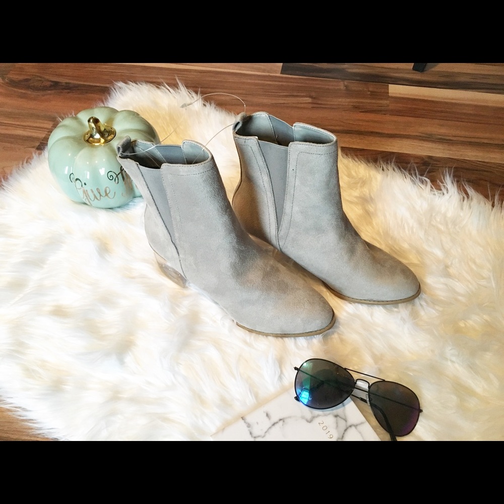 Light Grey Suede Booties With See Through Heel - Picture 2 of 8